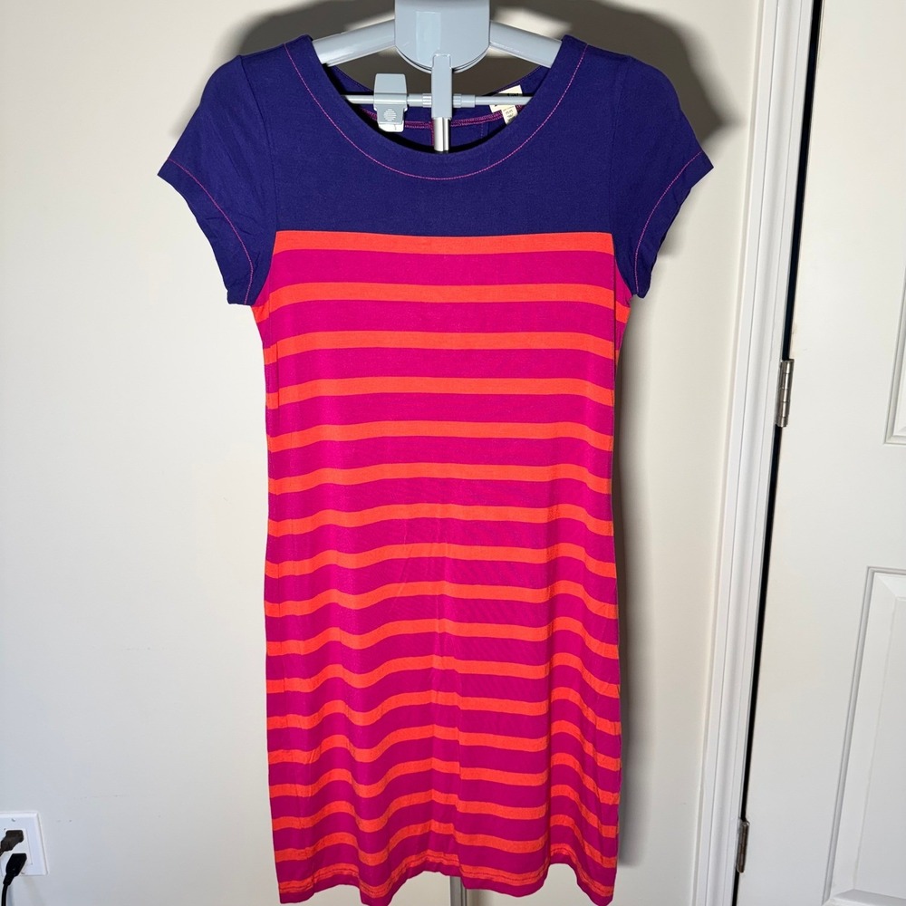 Hatley Womens Striped Summer Dress Purple Pink Orange Viscose Blend Size M